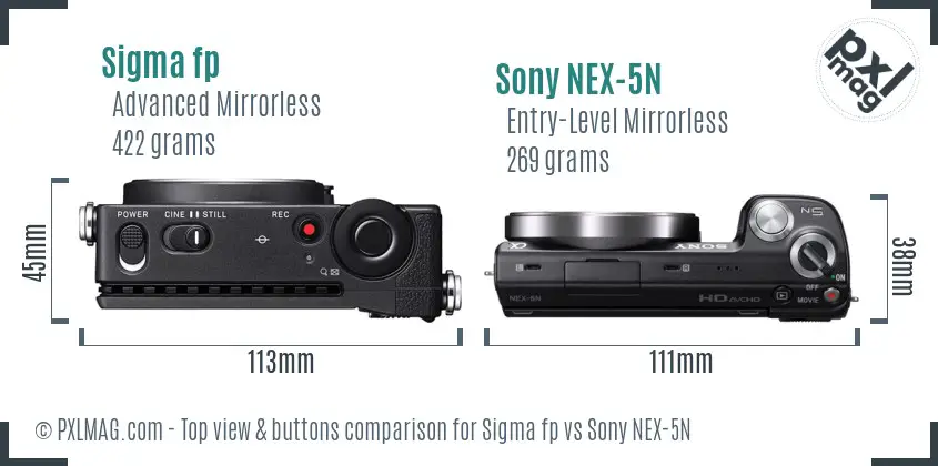 Sigma fp vs Sony NEX-5N top view buttons comparison