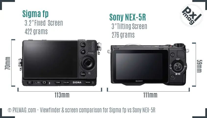 Sigma fp vs Sony NEX-5R Screen and Viewfinder comparison