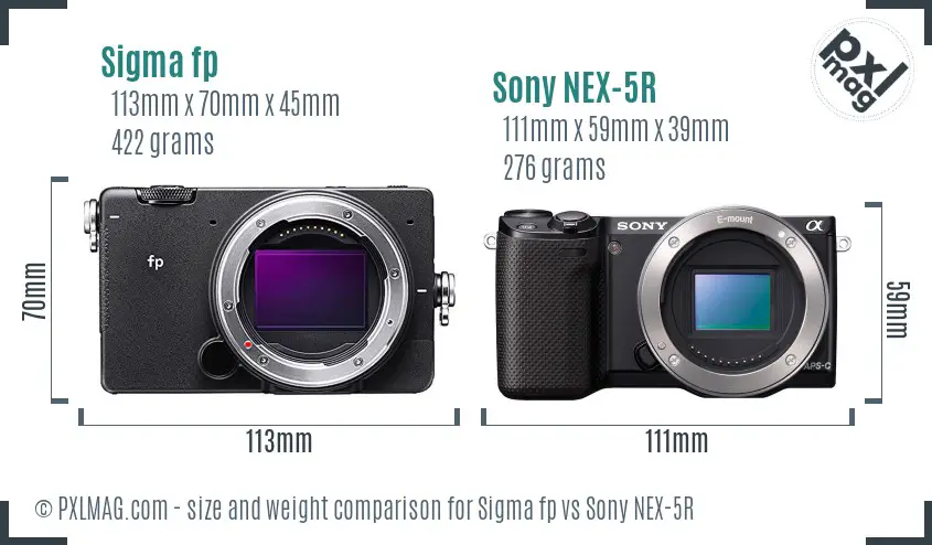 Sigma fp vs Sony NEX-5R size comparison