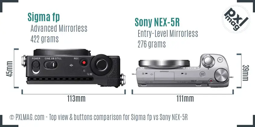 Sigma fp vs Sony NEX-5R top view buttons comparison