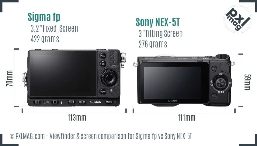 Sigma fp vs Sony NEX-5T Screen and Viewfinder comparison