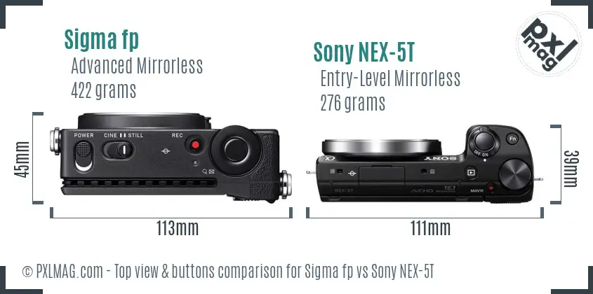 Sigma fp vs Sony NEX-5T top view buttons comparison