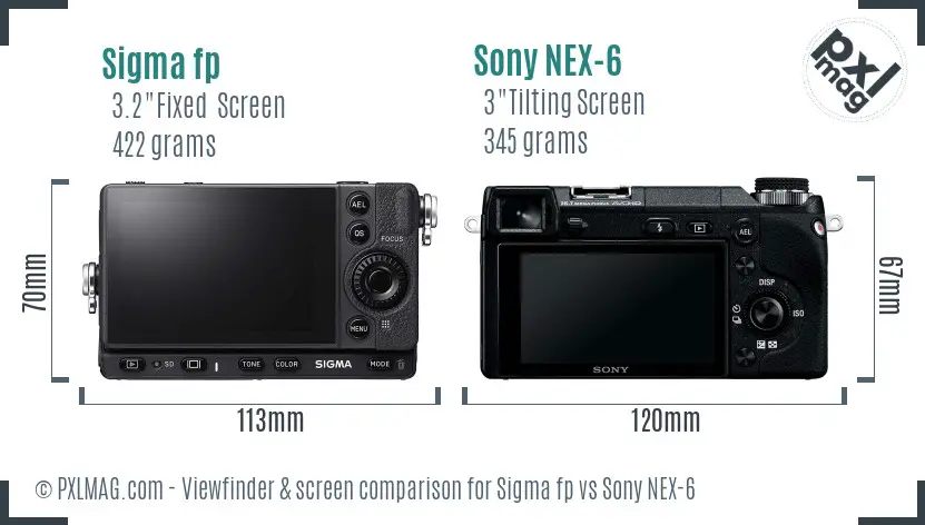 Sigma fp vs Sony NEX-6 Screen and Viewfinder comparison