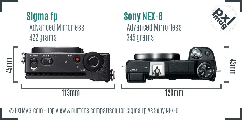 Sigma fp vs Sony NEX-6 top view buttons comparison