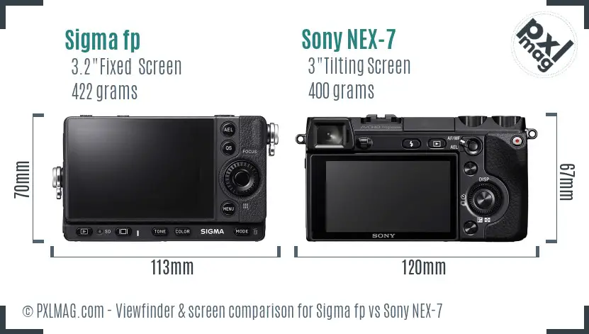 Sigma fp vs Sony NEX-7 Screen and Viewfinder comparison
