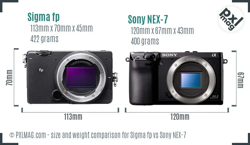 Sigma fp vs Sony NEX-7 size comparison