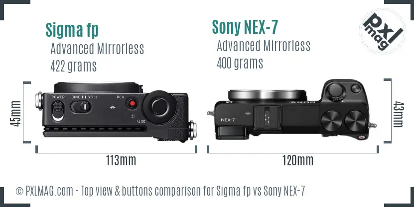 Sigma fp vs Sony NEX-7 top view buttons comparison