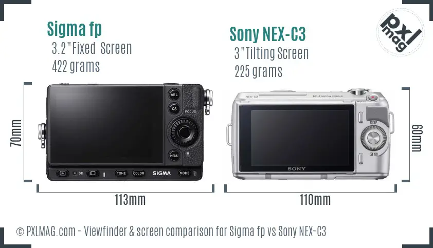 Sigma fp vs Sony NEX-C3 Screen and Viewfinder comparison