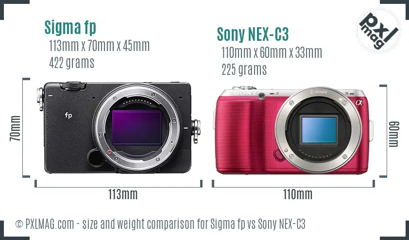 Sigma fp vs Sony NEX-C3 size comparison