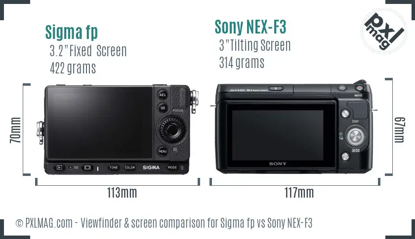Sigma fp vs Sony NEX-F3 Screen and Viewfinder comparison
