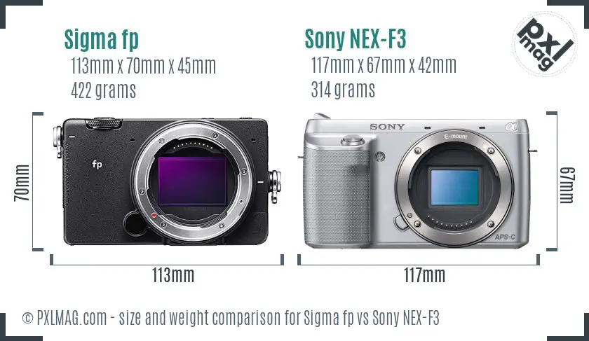 Sigma fp vs Sony NEX-F3 size comparison