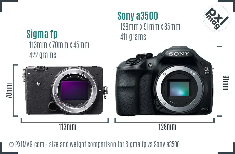 Sigma fp vs Sony a3500 size comparison