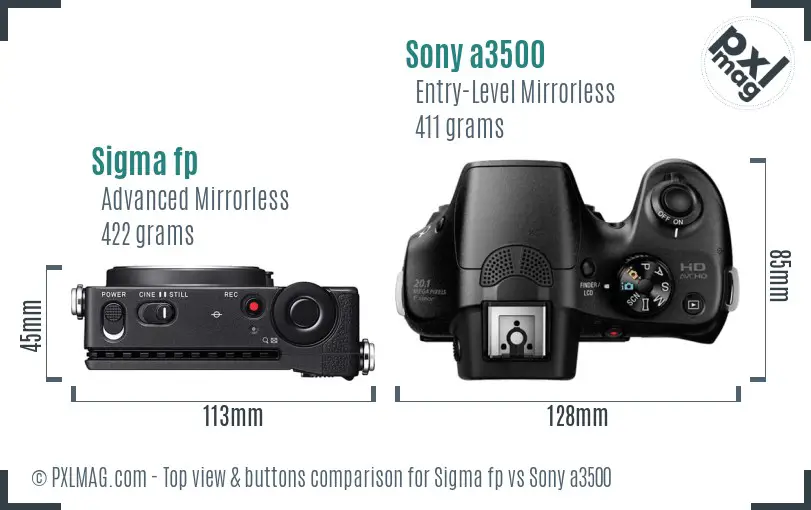 Sigma fp vs Sony a3500 top view buttons comparison