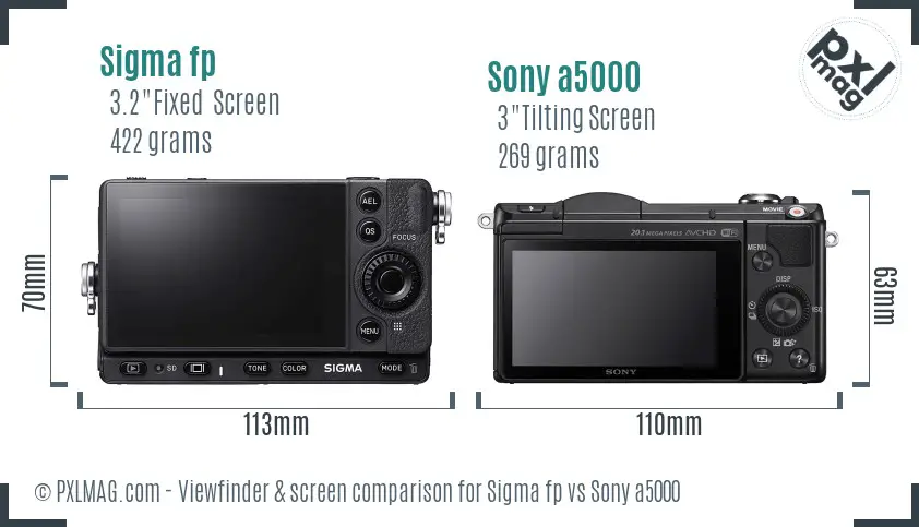 Sigma fp vs Sony a5000 Screen and Viewfinder comparison