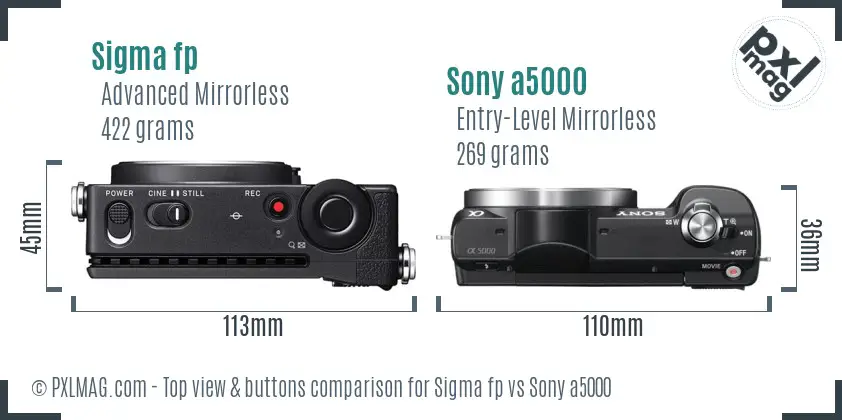 Sigma fp vs Sony a5000 top view buttons comparison