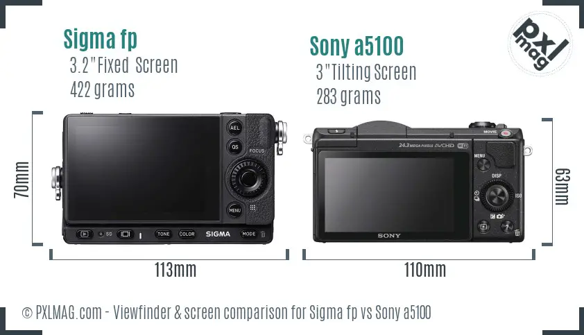 Sigma fp vs Sony a5100 Screen and Viewfinder comparison