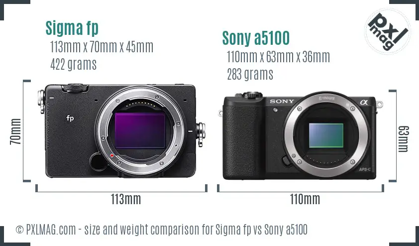 Sigma fp vs Sony a5100 size comparison