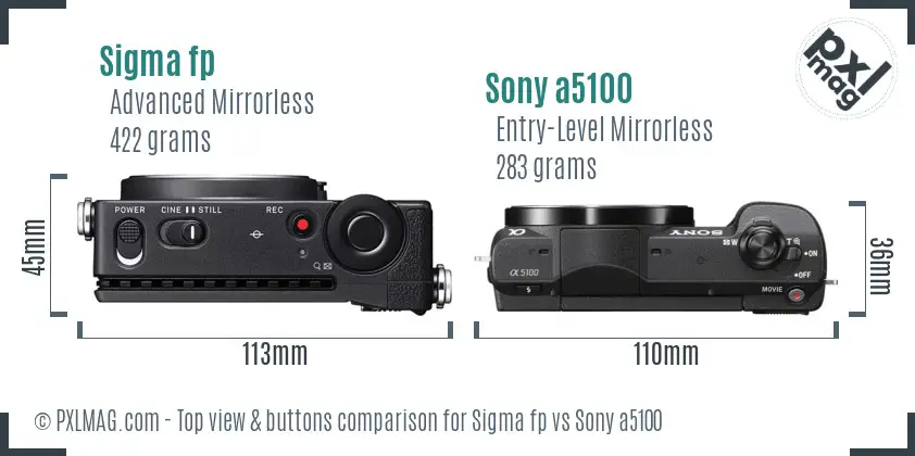 Sigma fp vs Sony a5100 top view buttons comparison