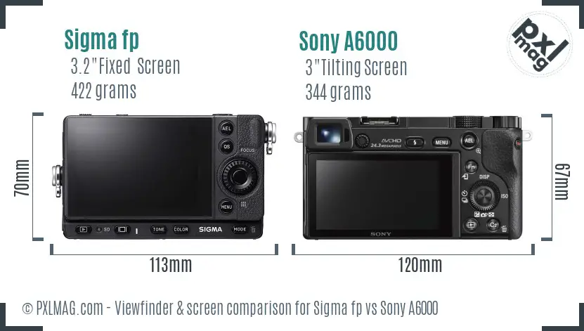 Sigma fp vs Sony A6000 Screen and Viewfinder comparison