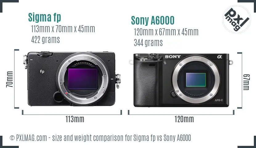 Sigma fp vs Sony A6000 size comparison