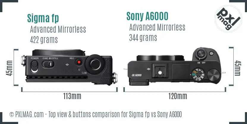 Sigma fp vs Sony A6000 top view buttons comparison