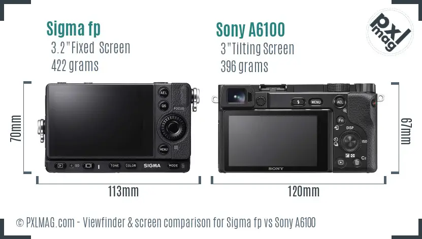 Sigma fp vs Sony A6100 Screen and Viewfinder comparison
