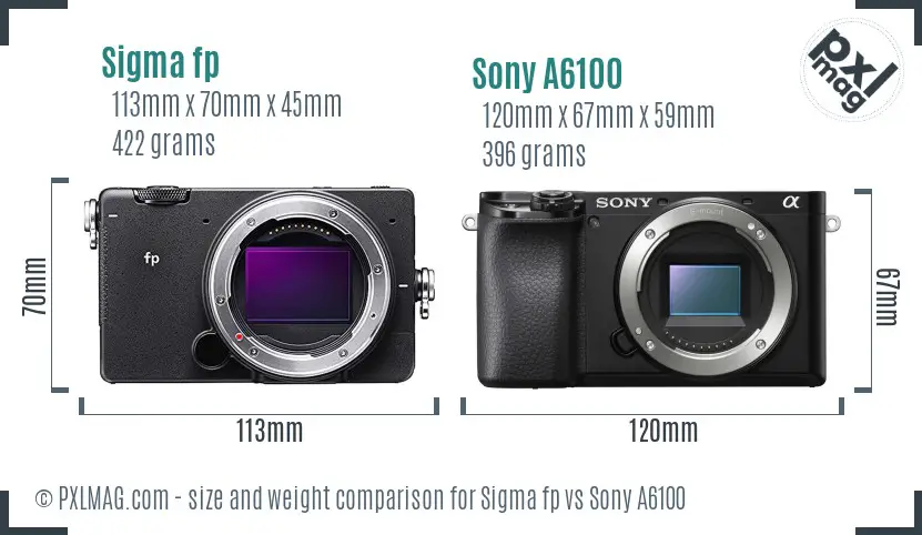 Sigma fp vs Sony A6100 size comparison