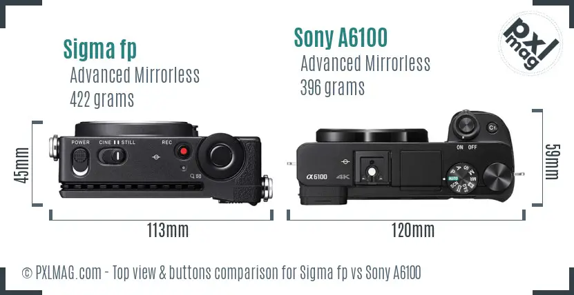 Sigma fp vs Sony A6100 top view buttons comparison