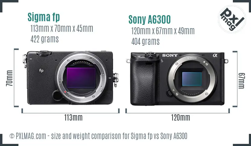 Sigma fp vs Sony A6300 size comparison