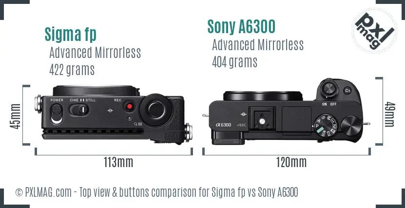 Sigma fp vs Sony A6300 top view buttons comparison