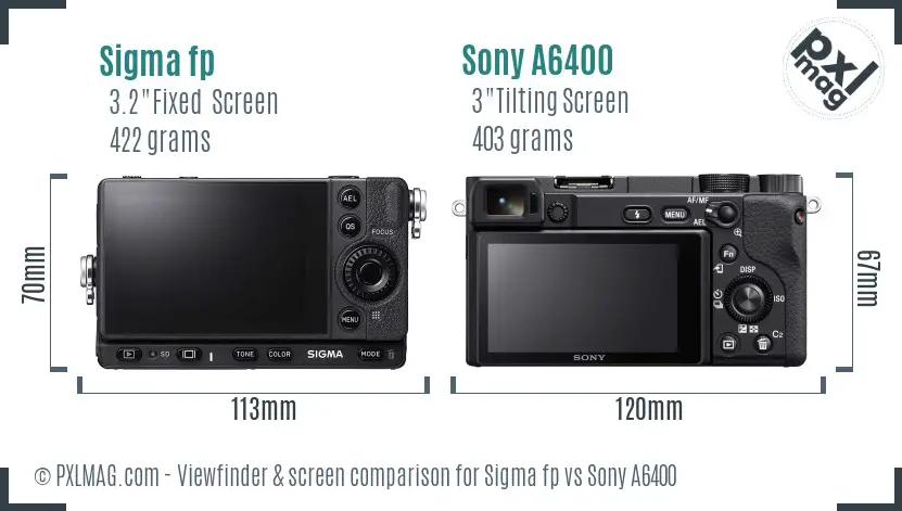 Sigma fp vs Sony A6400 Screen and Viewfinder comparison