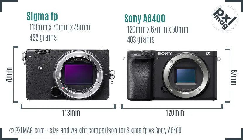 Sigma fp vs Sony A6400 size comparison