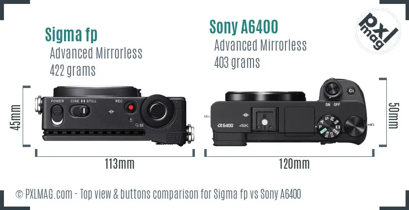 Sigma fp vs Sony A6400 top view buttons comparison