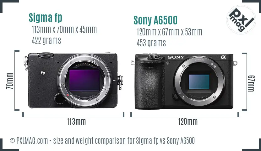 Sigma fp vs Sony A6500 size comparison
