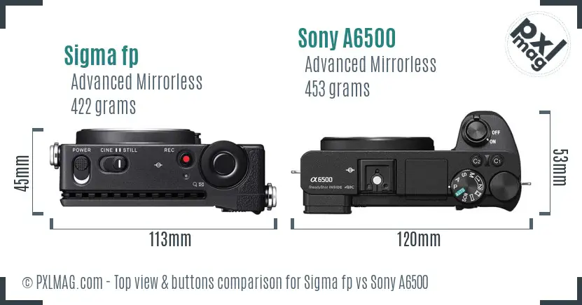 Sigma fp vs Sony A6500 top view buttons comparison