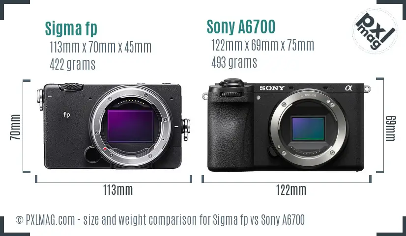 Sigma fp vs Sony A6700 size comparison