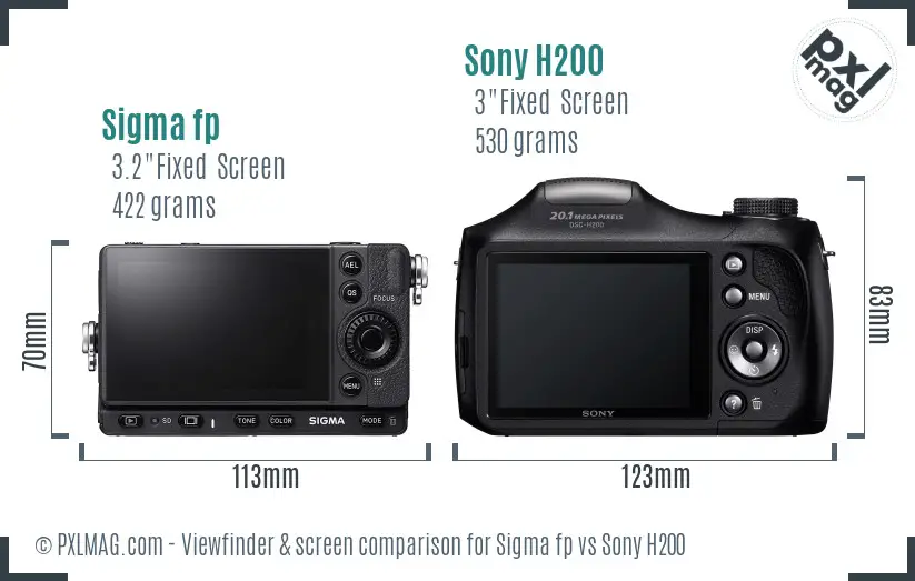 Sigma fp vs Sony H200 Screen and Viewfinder comparison