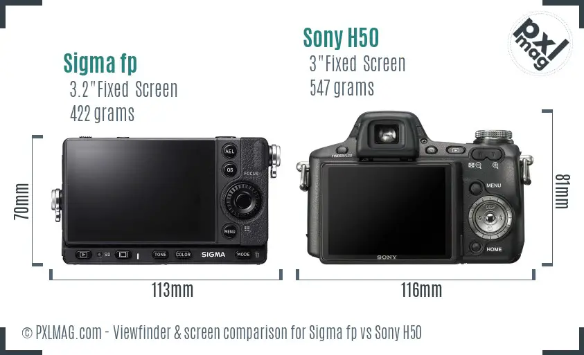 Sigma fp vs Sony H50 Screen and Viewfinder comparison