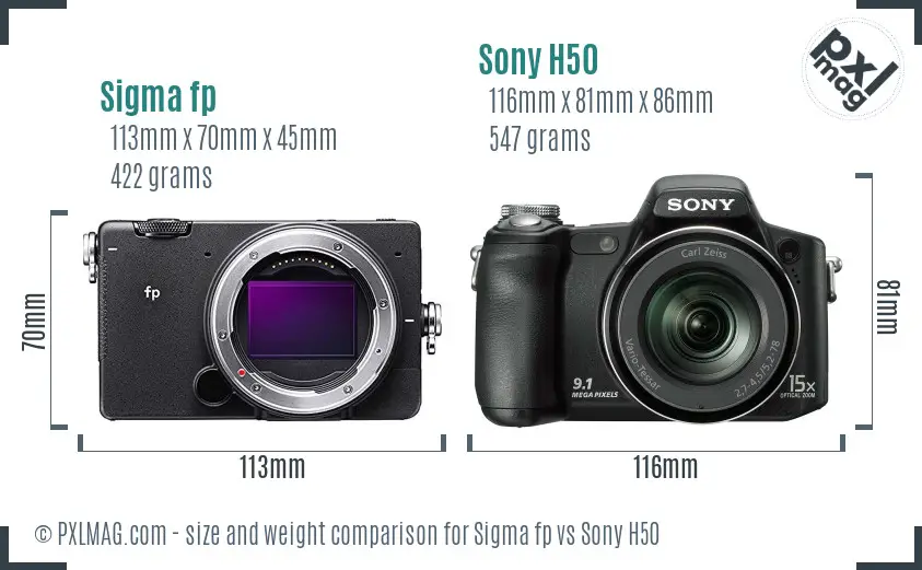 Sigma fp vs Sony H50 size comparison