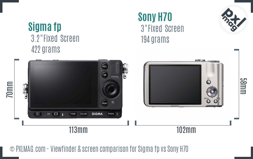 Sigma fp vs Sony H70 Screen and Viewfinder comparison