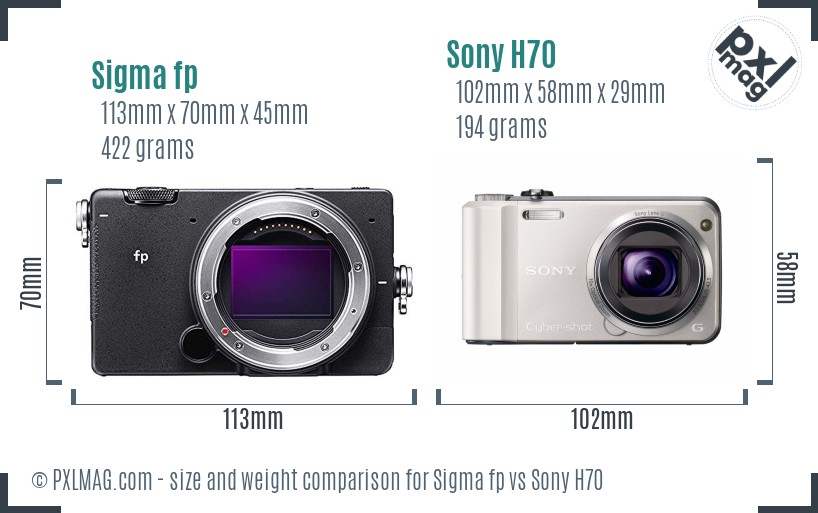 Sigma fp vs Sony H70 size comparison