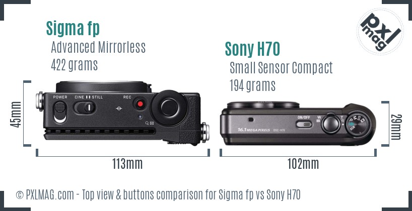 Sigma fp vs Sony H70 top view buttons comparison