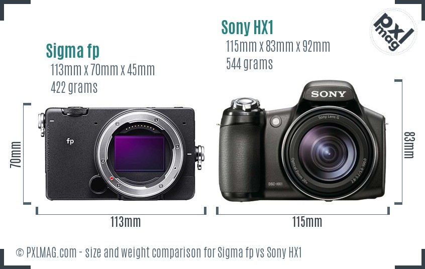 Sigma fp vs Sony HX1 size comparison