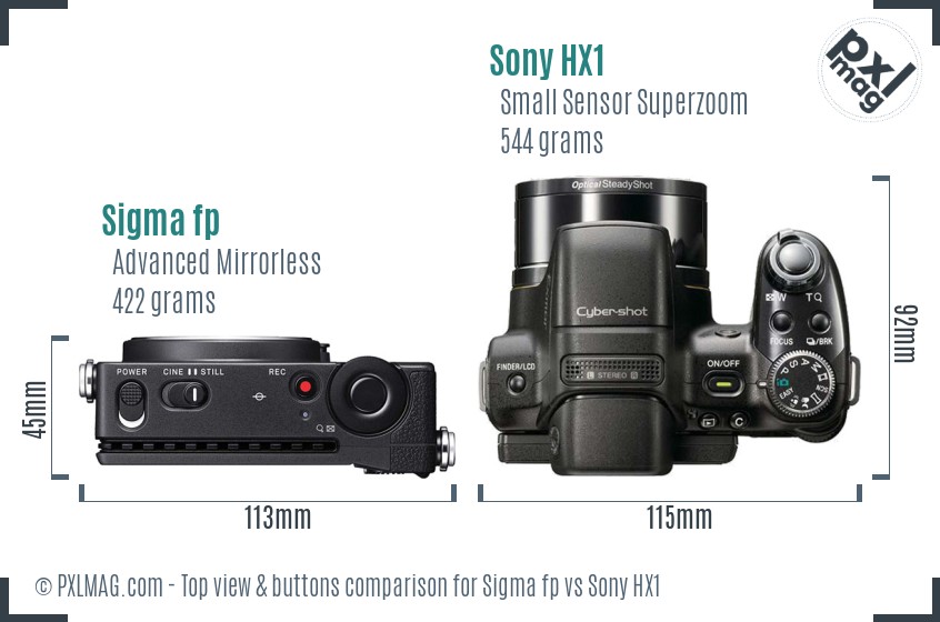 Sigma fp vs Sony HX1 top view buttons comparison