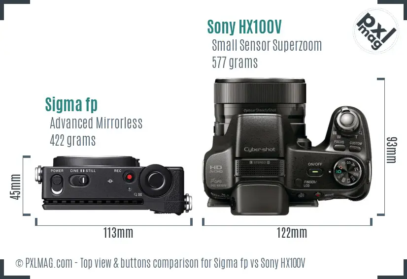 Sigma fp vs Sony HX100V top view buttons comparison Sigma fp vs Sony HX100V top view buttons comparison