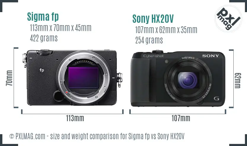 Sigma fp vs Sony HX20V size comparison Sigma fp vs Sony HX20V size comparison