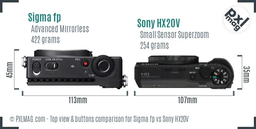 Sigma fp vs Sony HX20V top view buttons comparison Sigma fp vs Sony HX20V top view buttons comparison