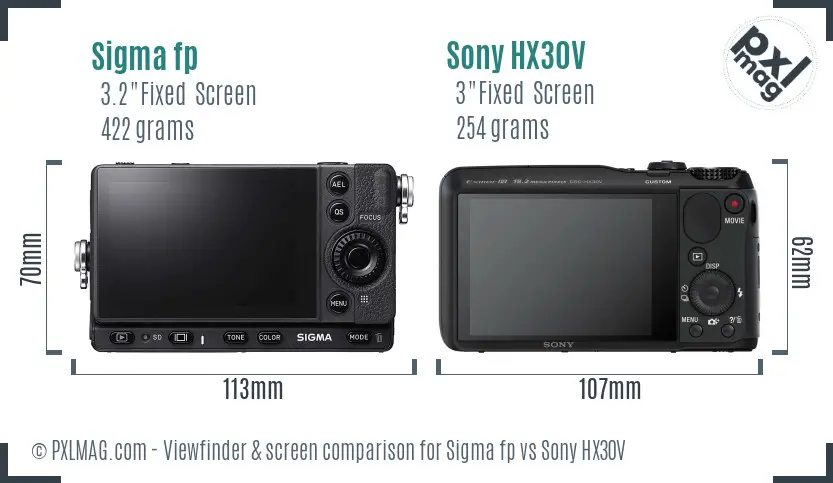 Sigma fp vs Sony HX30V Screen and Viewfinder comparison