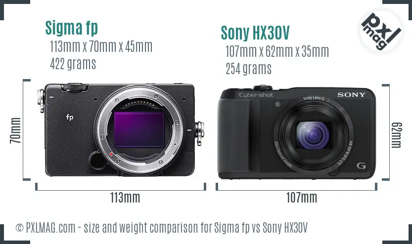 Sigma fp vs Sony HX30V size comparison