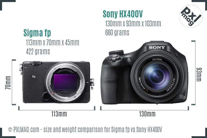 Sigma fp vs Sony HX400V size comparison